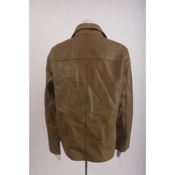 Zara Womens Leather Coat Jacket Straight Cut M Olive Green 2521/240 NWT $349 - Picture 5 of 6